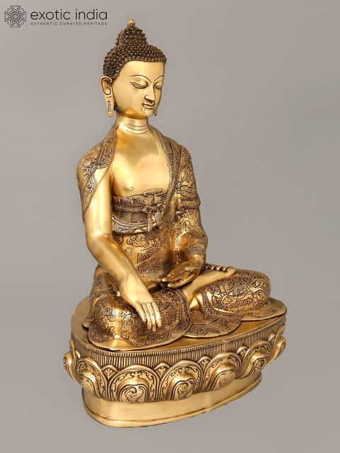 33" Superfine Large Buddha with the Life Story of Buddha Carved on the Robe