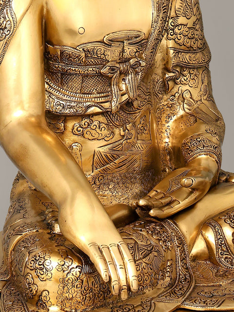 33" Superfine Large Buddha with the Life Story of Buddha Carved on the Robe