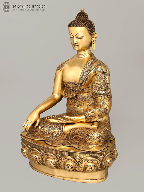 33" Superfine Large Buddha with the Life Story of Buddha Carved on the Robe
