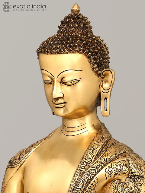 33" Superfine Large Buddha with the Life Story of Buddha Carved on the Robe