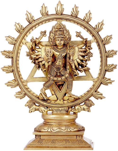 13" Sudarshana Vishnu Brass Idol with Narasimha Reverse Side Handmade
