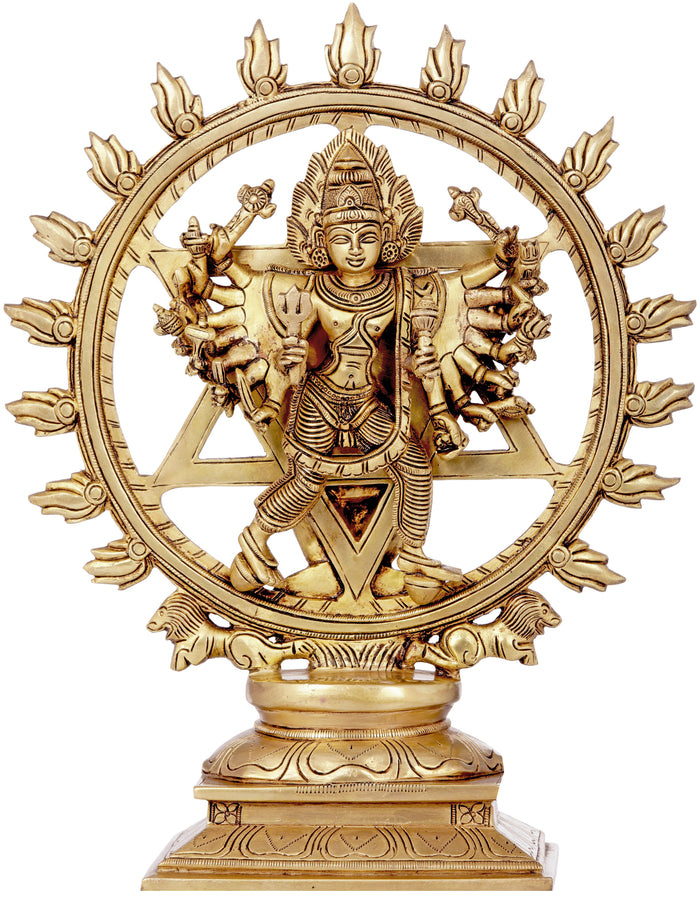 13" Sudarshana Vishnu Brass Idol with Narasimha Reverse Side Handmade