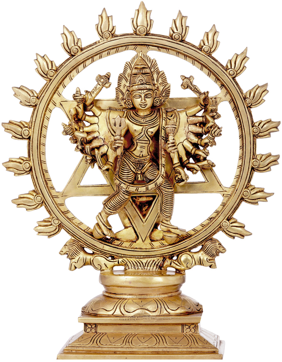 13" Sudarshana Vishnu Brass Idol with Narasimha Reverse Side Handmade