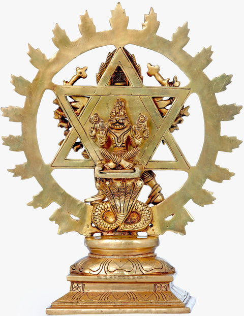 13" Sudarshana Vishnu Brass Idol with Narasimha on Reverse | Handmade Sculpture from South India