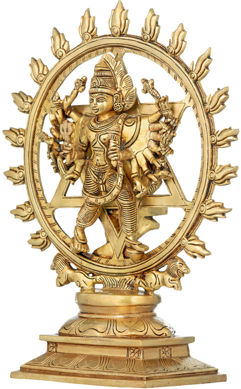 13" Sudarshana Vishnu Brass Idol with Narasimha on Reverse | Handmade Sculpture from South India