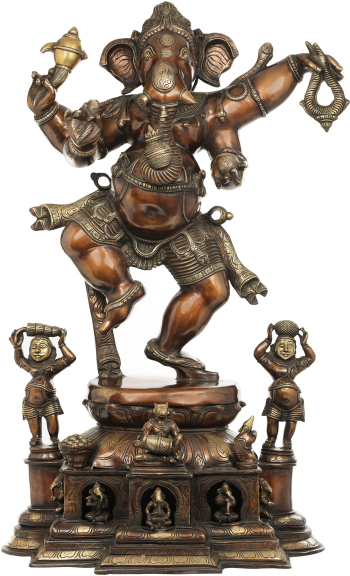 40" Handmade Ganesha Dancing Brass Statue for Home Decor
