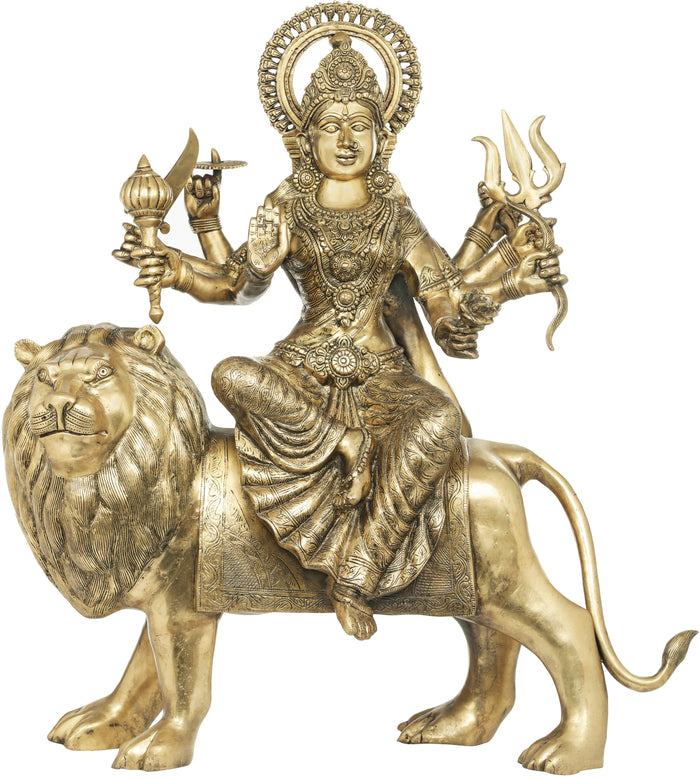 31" Brass Durga Statue on Vahana Handmade Idol