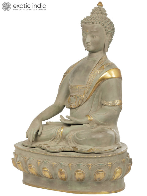 21" Tibetan Buddhist Lord Buddha in Bhumisparsha Mudra (Earth Touching Gesture) In Brass | Handmade | Made In India