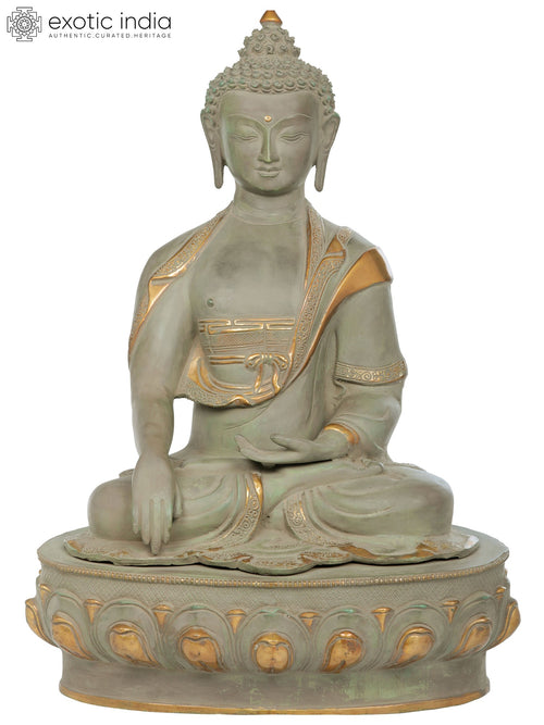 21" Tibetan Buddhist Lord Buddha Bhumisparsha Mudra Brass Statue Handmade