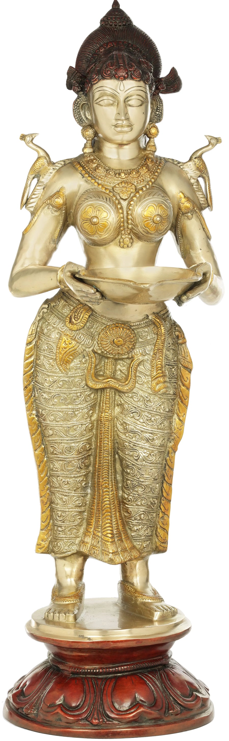 37" Large Deepalakshmi Brass Statue Handmade for Pooja