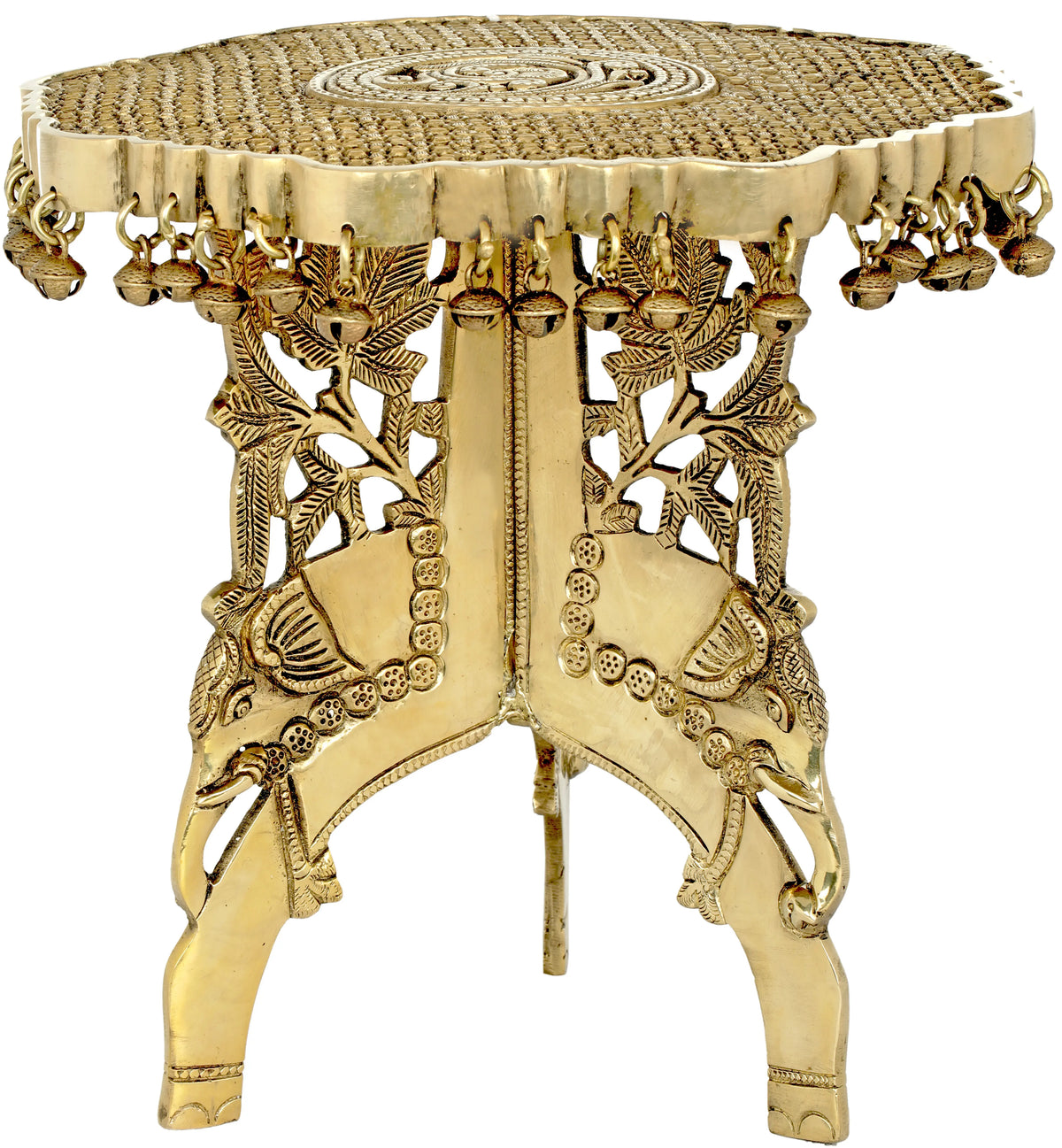 Engraved Ritual Chowki with Ghungroos and Elephant Head Legs