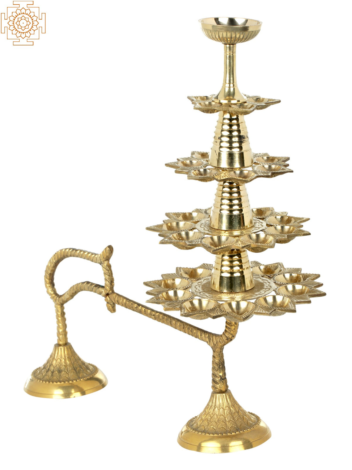 15" Thirty-Two Wicks Aarti Lamp in Brass | Handmade | Made in India