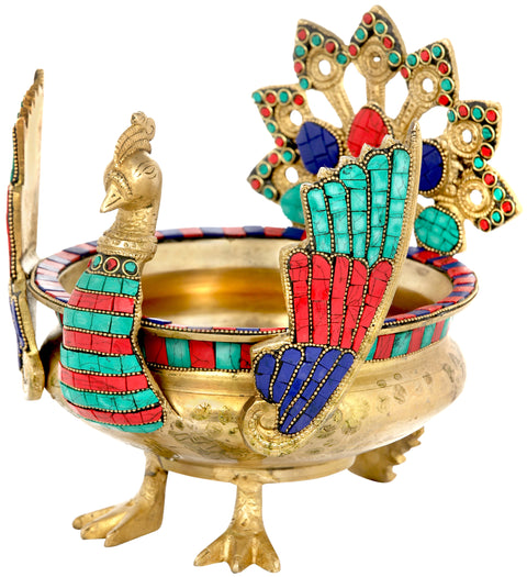 Peacock Brass Urli | Home Decor Gift