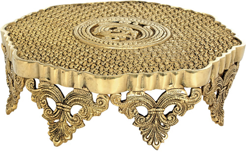 Brass Ritual Chowki with Flower Patterns for Pooja