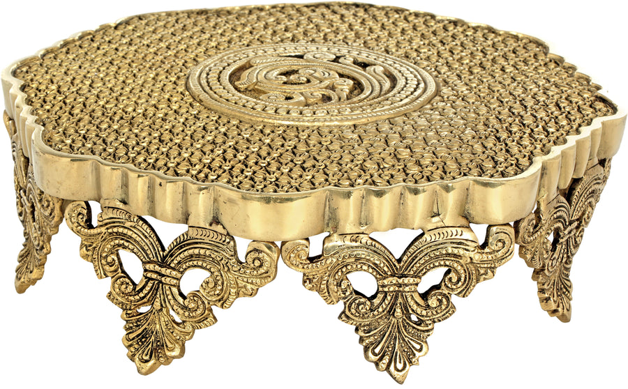 Brass Ritual Chowki with Flower Patterns for Pooja