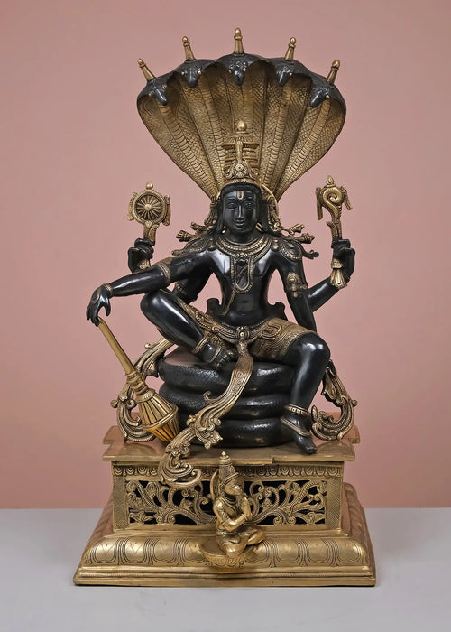29" Handmade Brass Bhagawan Vishnu Statue on Sheshnag