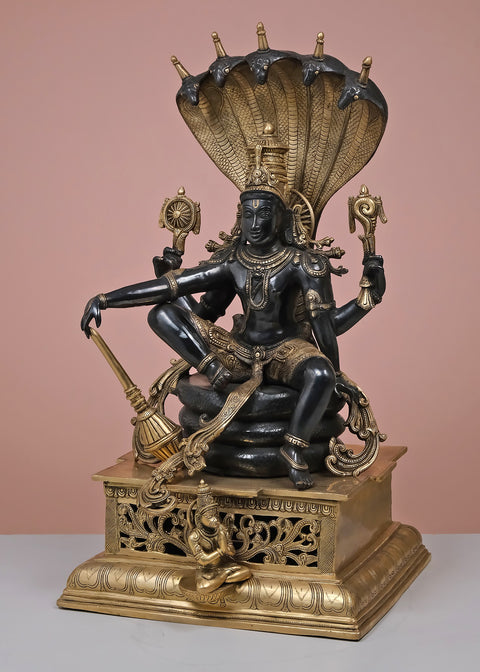 29" Brass Bhagawan Vishnu Seated on Sheshnag | Handmade