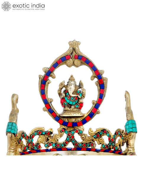 13" Lord Ganesha Urli in Brass With Inlay Work | Handmade | Made In India