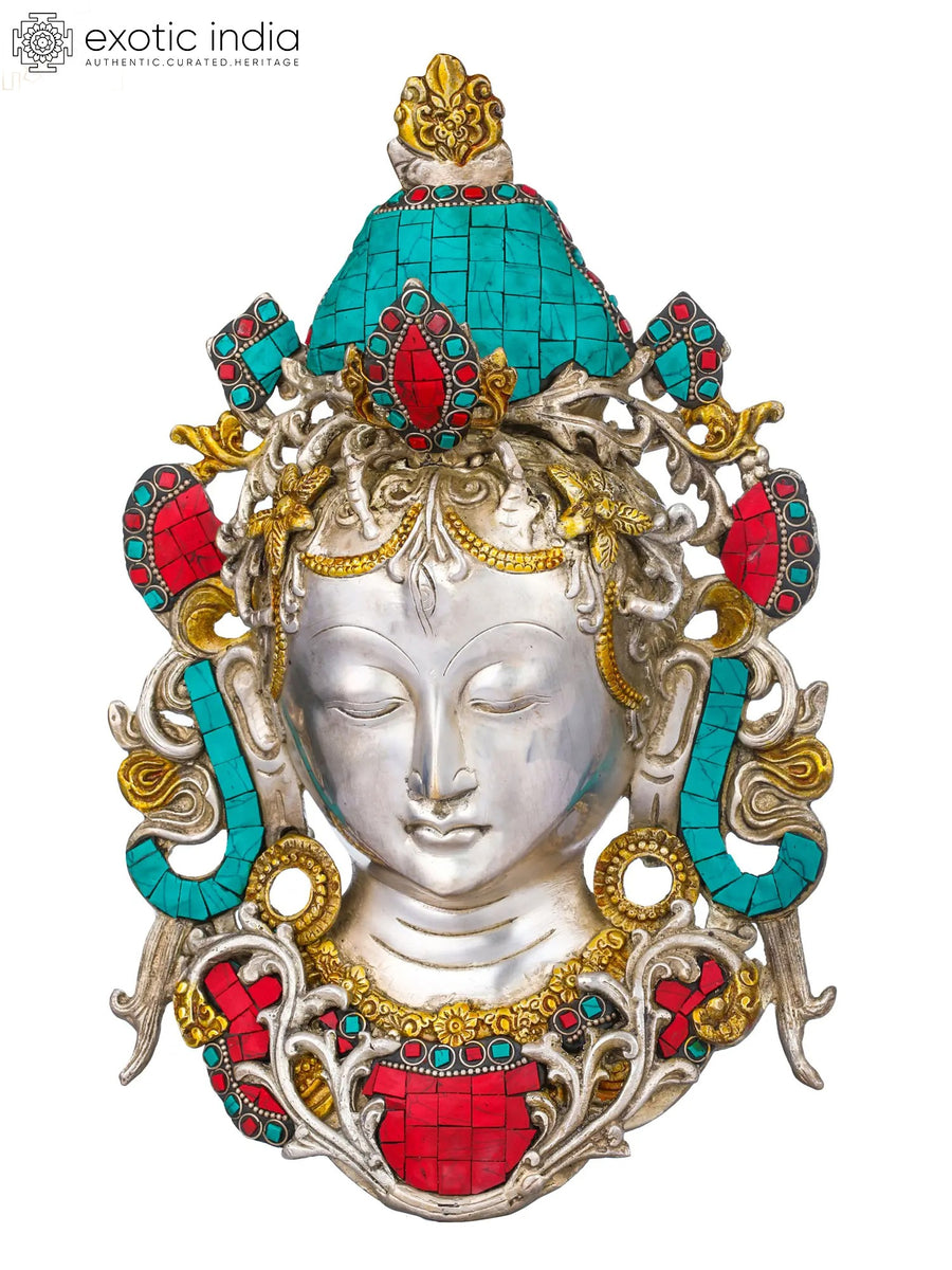 12" Brass Handmade Tibetan Buddhist Tara Deity Wall Hanging Mask