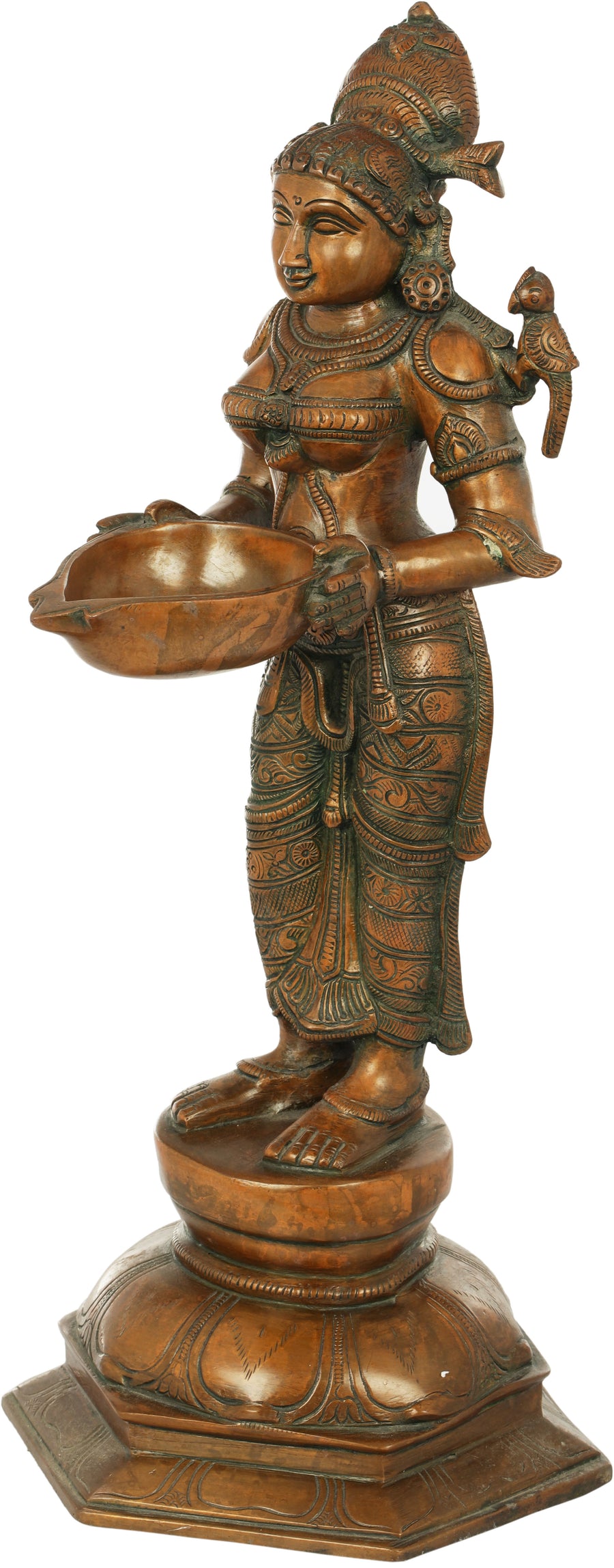 17" Brass Deepalakshmi Statue with Parrot Handmade Idol