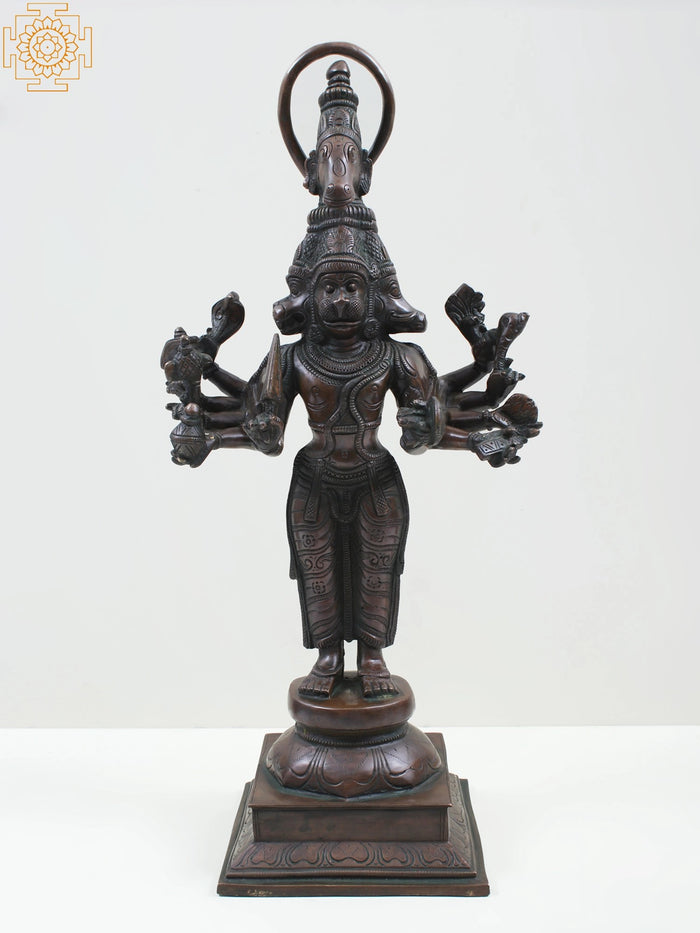 22" Brass Standing Panchamukhi Hanuman Statue for Pooja