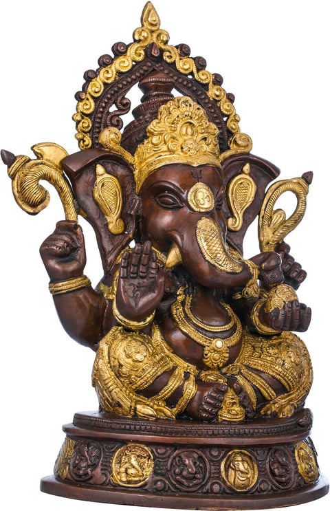 14" Crowned Ganesha Brass Statue Ð The Most Auspicious Deity | Handmade & Made in India