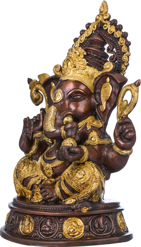 14" Crowned Ganesha Brass Statue Ð The Most Auspicious Deity | Handmade & Made in India