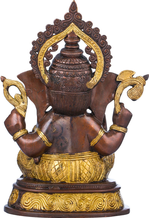 14" Crowned Ganesha Brass Statue Ð The Most Auspicious Deity | Handmade & Made in India