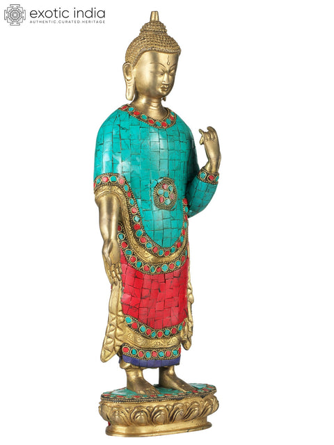 15" Standing Buddha - Tibetan Buddhist In Brass | Handmade | Made In India