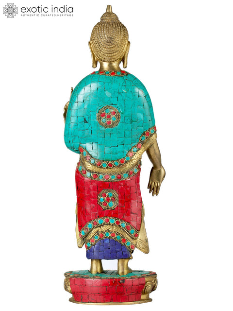 15" Standing Buddha - Tibetan Buddhist In Brass | Handmade | Made In India