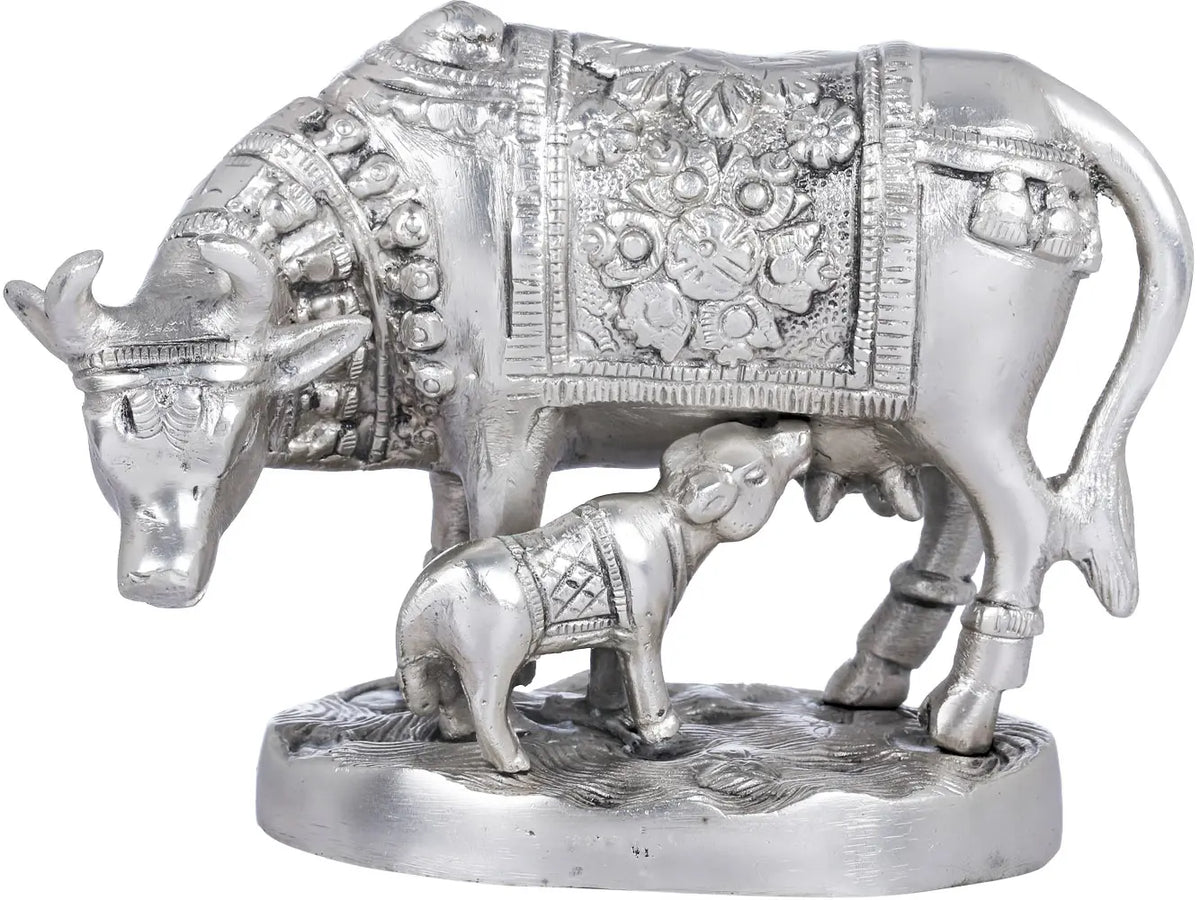4" Mother Cow Statue with Calf In Brass | Handmade | Made In India