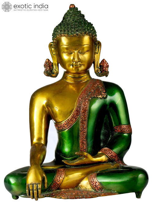 13" Buddha Invoking Earth Goddess Brass Statue for Spiritual Decor