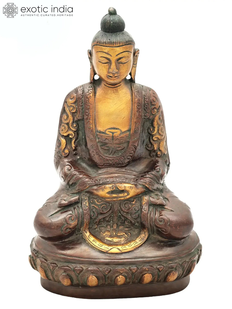 8" Handmade Brass Buddha Statue in Dhyana Mudra Meditation Pose