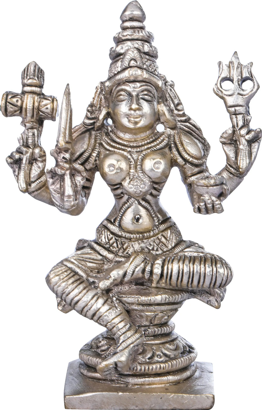 4" South Indian Goddess Durga Mariamman Brass Idol Handmade
