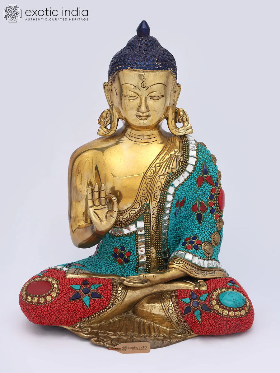 12" Handmade Tibetan Buddhist Preaching Buddha Brass Statue