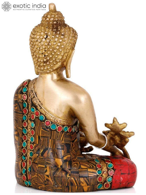 7" Tibetan Buddhist Deity Medicine Buddha with Inlay Work In Brass | Handmade | Made In India