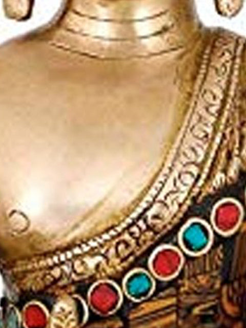 7" Tibetan Buddhist Deity Medicine Buddha with Inlay Work In Brass | Handmade | Made In India