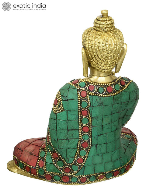 6" Vitarka Buddha, Meditative Calm On His Brow with Inlay Work In Brass | Handmade | Made In India