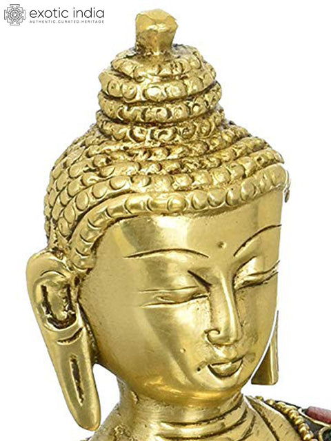 6" Vitarka Buddha, Meditative Calm On His Brow with Inlay Work In Brass | Handmade | Made In India