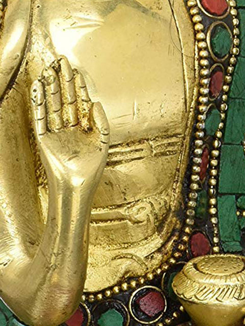 6" Vitarka Buddha, Meditative Calm On His Brow with Inlay Work In Brass | Handmade | Made In India