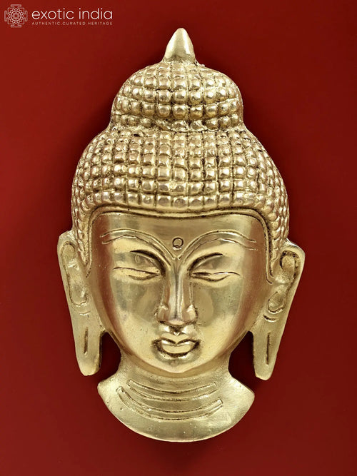 5" Handcrafted Buddha Head Brass Idol Wall Hanging