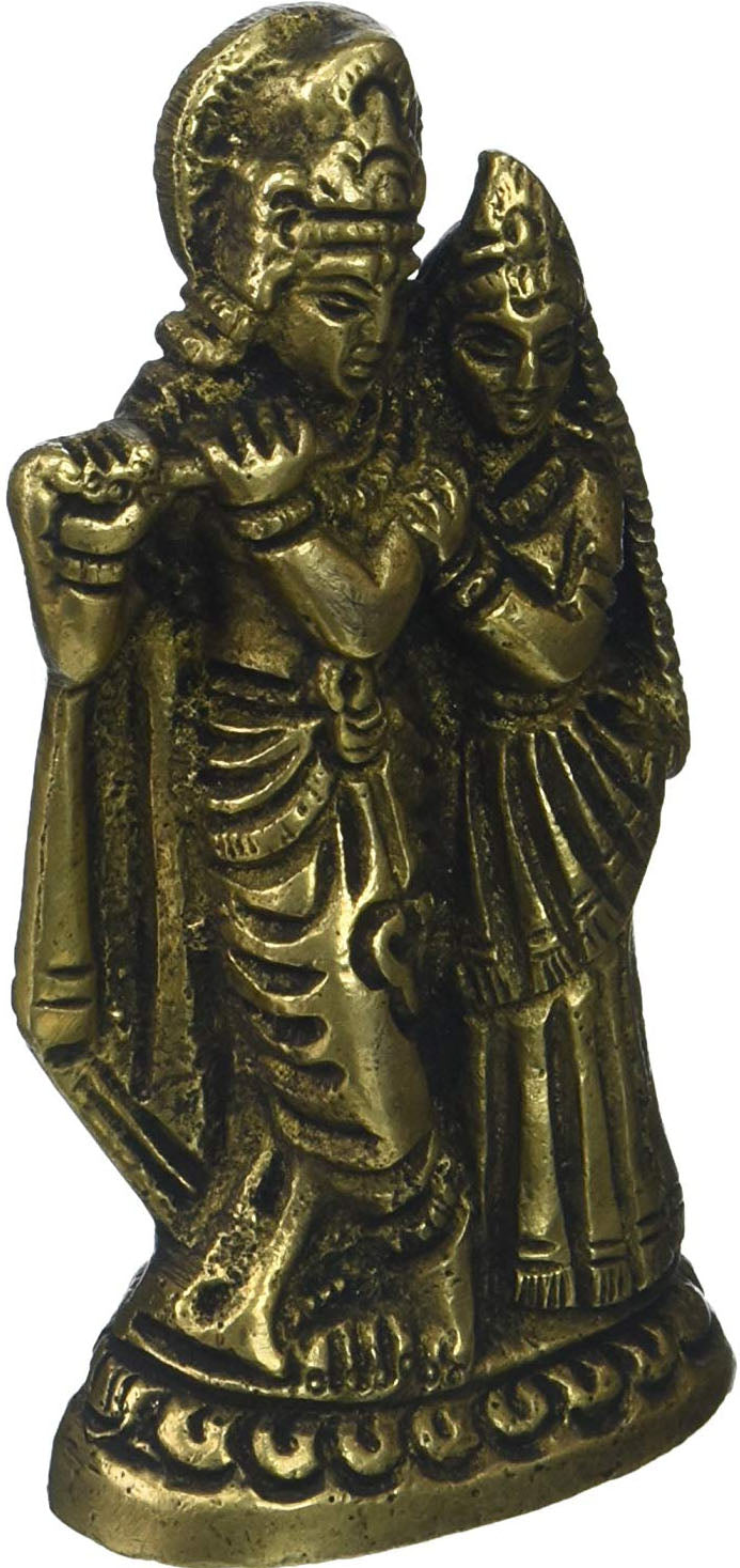 4" Radha Krishna Handmade Brass Statue