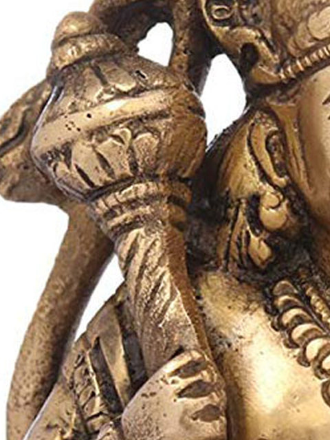 7" Brass Lord Hanuman Statue Holding the Mountain of Herbs (Sanjeevani Booti) | Handmade | Made in India