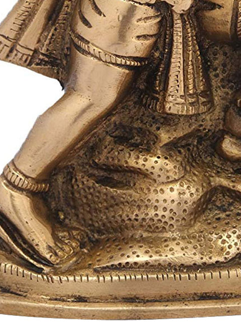 7" Brass Lord Hanuman Statue Holding the Mountain of Herbs (Sanjeevani Booti) | Handmade | Made in India