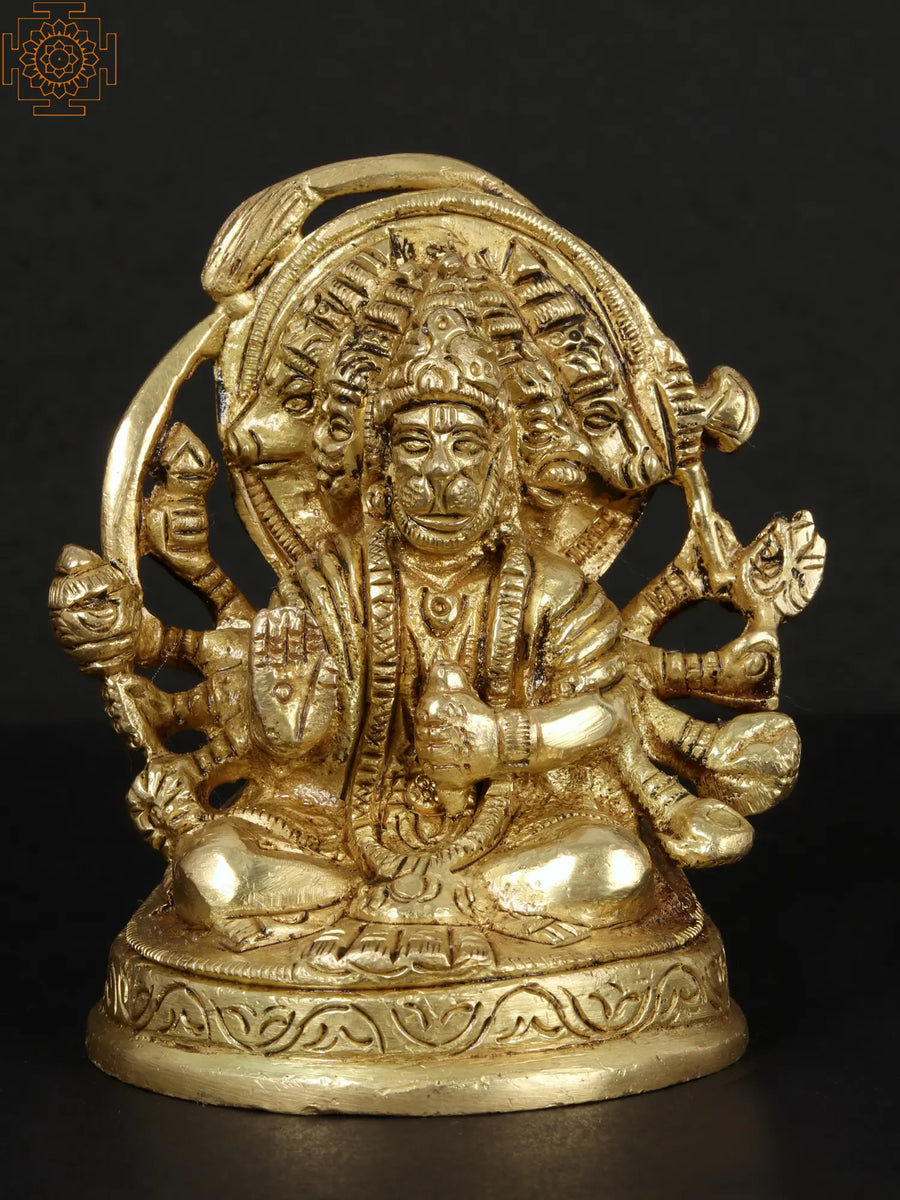 3" Panchmukhi Hanuman Brass Statue Handmade