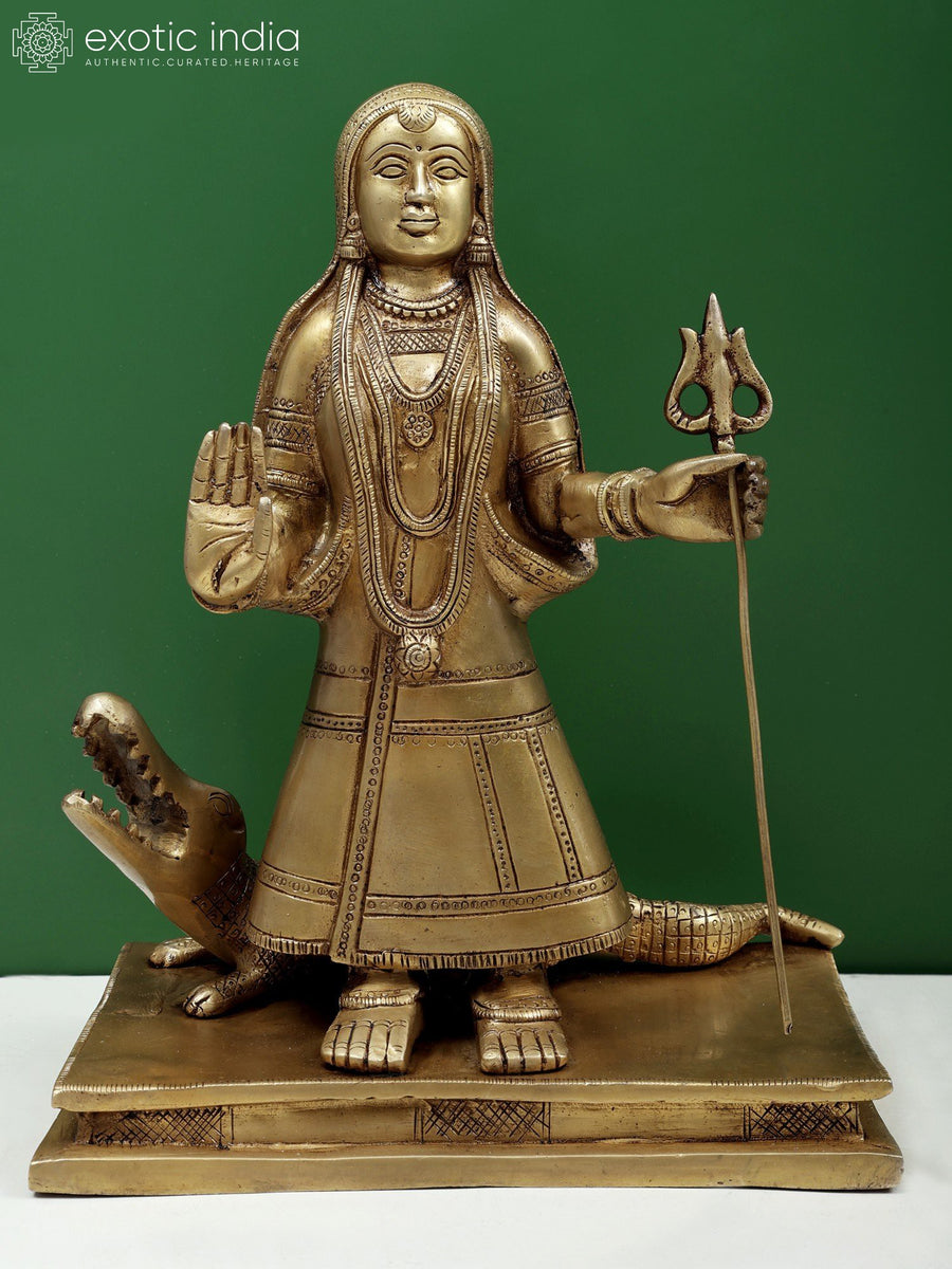 11" Khodiyar Mata with Crocodile Brass Statue Handmade
