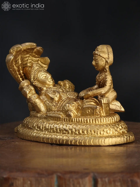 3" Small Shri Vishnu Lakshmi on Sheshnag in Brass