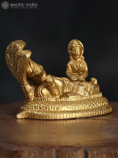 3" Small Shri Vishnu Lakshmi on Sheshnag in Brass