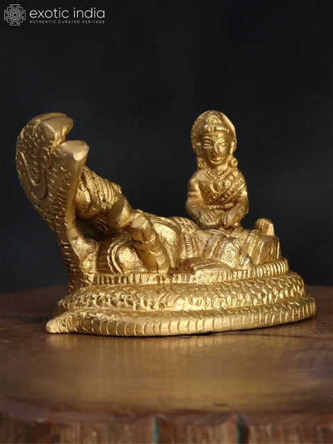 3" Small Shri Vishnu Lakshmiji on Sheshnag in Brass
