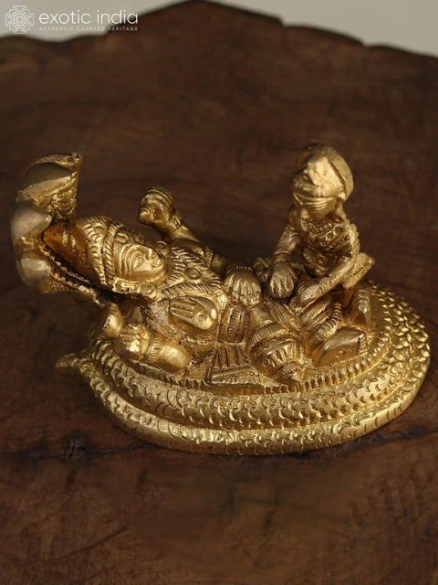 3" Small Shri Vishnu Lakshmiji on Sheshnag in Brass